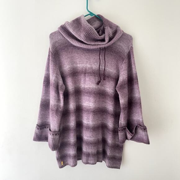 Y2K Ombre Purple Cowl Neck Sweater Tunic Wool Blend Size L Cozy Grunge Lole - Picture 1 of 10
